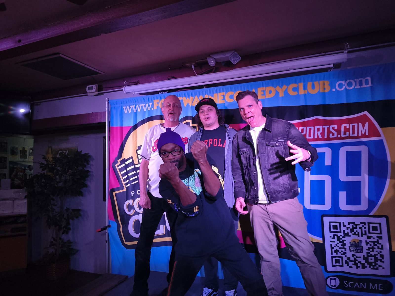 Bam post-show with the lineup at Fort Wayne Comedy Club