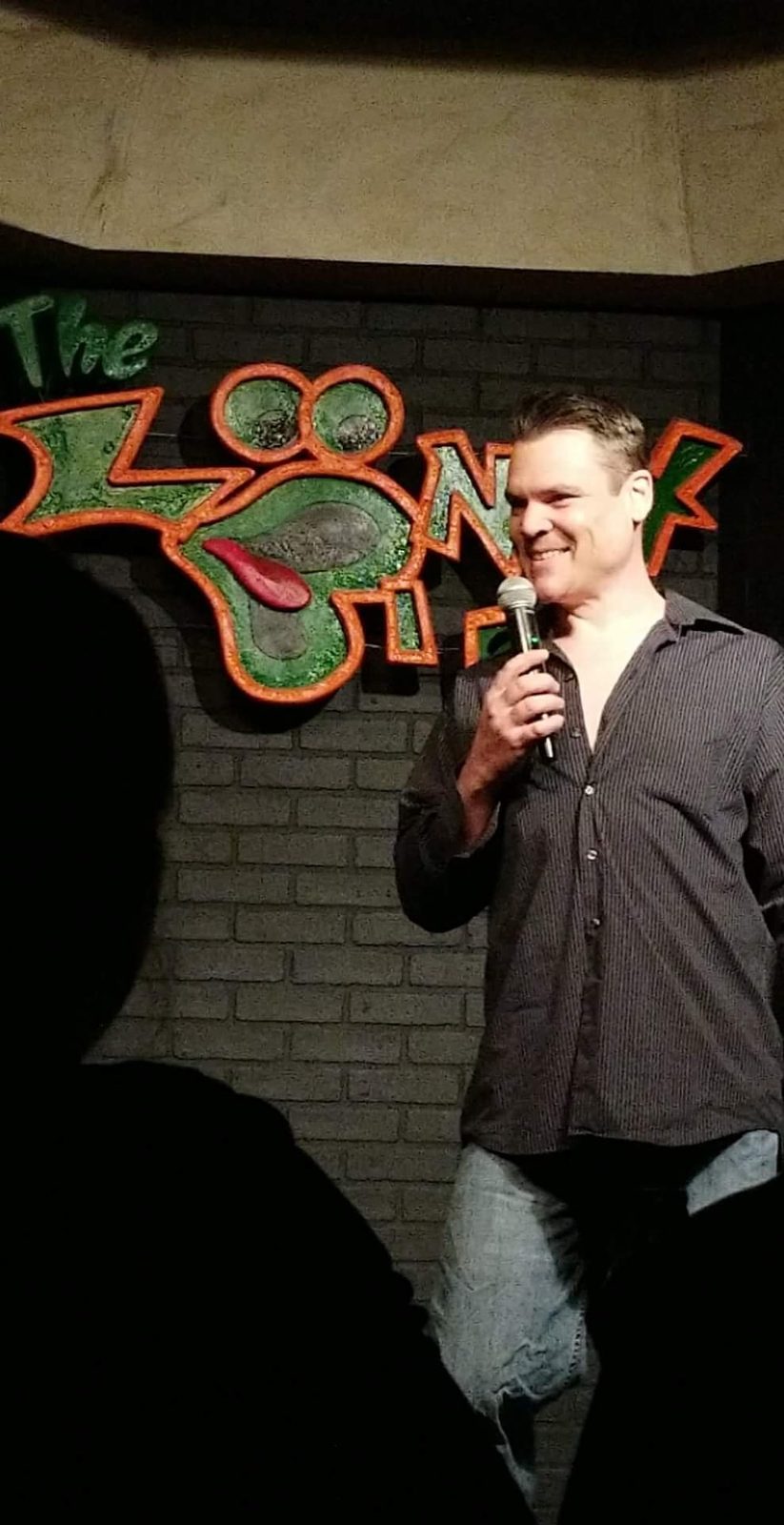 Bam on stage at The Loony Bin