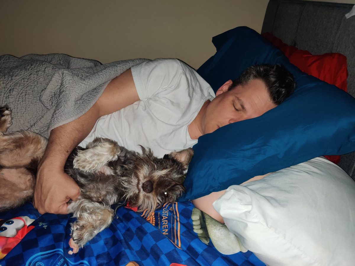 Bam napping with the dog